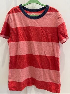 Primary Red Striped Short Sleeve Tee with Navy Trim